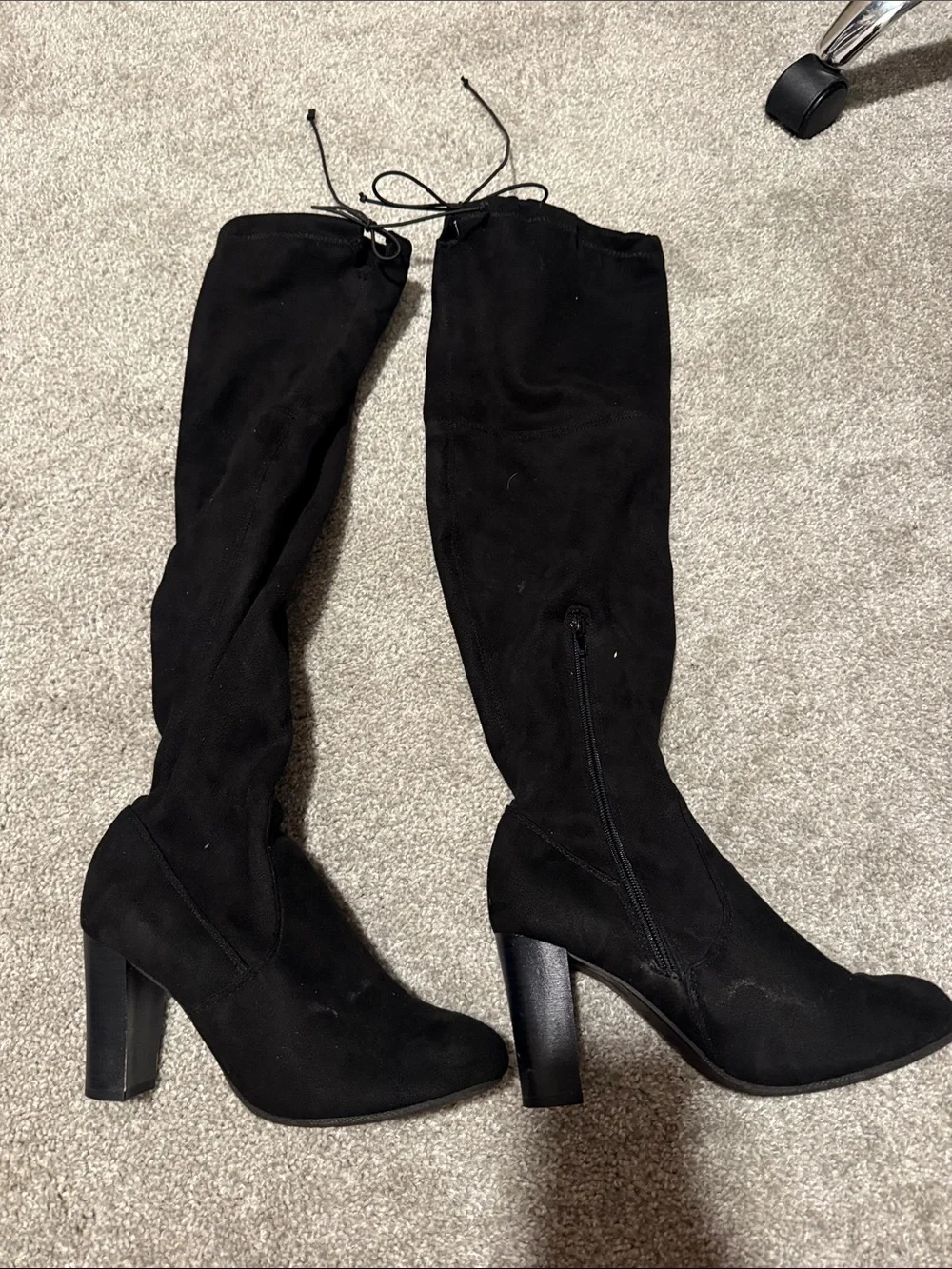 Black Over-the-Knee Suede Block Heel Boots
